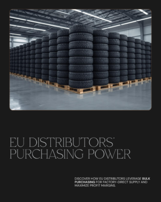 European tire distribution warehouse with bulk brand new tire inventory