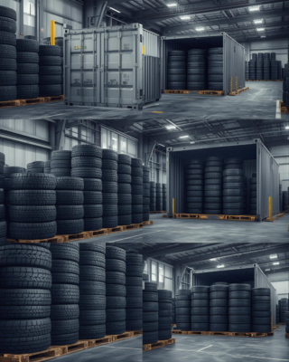 loading container with brand new tires for international wholesale shipment