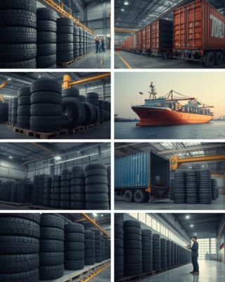 loading brand new tires into shipping container for export